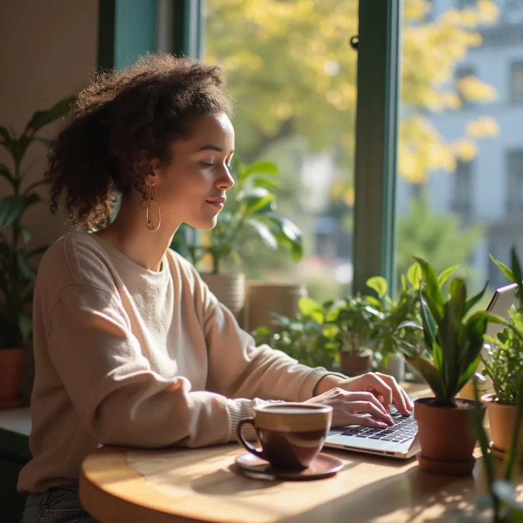 Freelance travaillant sur son ordinateur portable dans un café