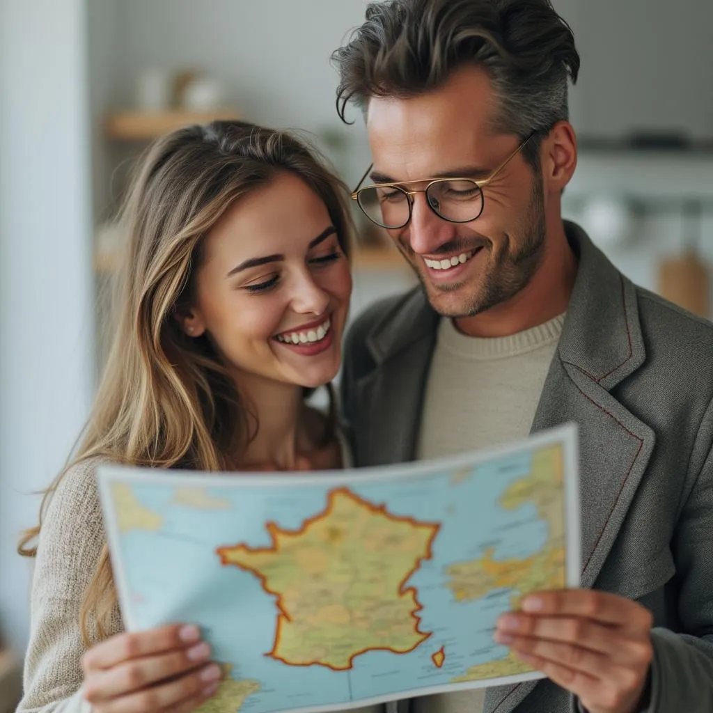 Nouveaux résidents regardant une carte de la France